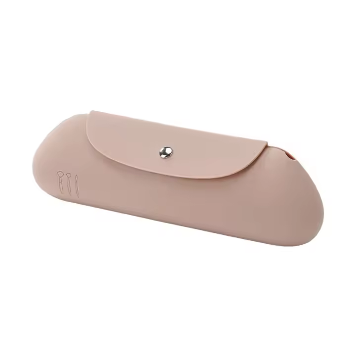 Soporte de silicona para brochas de maquillaje, bolsa de viaje, suave, portátil, color caqui - 1