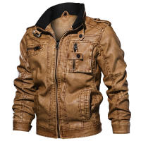 Chaqueta de cuero lavado 3D con cuello levantado para hombre, chaqueta de motocicleta de talla grande, otoño e invierno, nuevo - details 1