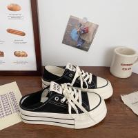 Gao Yan dos zapatos de lona de medio arrastre de las mujeres delgado verano nuevo nicho de un pedal versión coreana de plataforma zapatos blancos - details 6