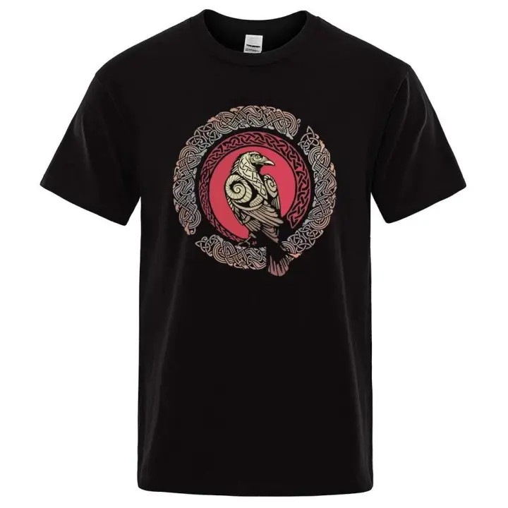 Camiseta de manga corta para hombre, camisa estampada Viking Crow Ragnar King, estilo informal Hip-Hop, ropa de verano, cómoda - 1