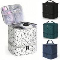 Organizador de esmalte de uñas de cuero PU, rombo a cuadros, Kit de uñas de doble capa, estuche de transporte, gran capacidad, sostiene 30 botellas - details 2