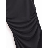 Vestido largo asimétrico sin mangas con dobladillo fruncido lateral para mujer de High Street, negro, sexy, maxi. - details 12