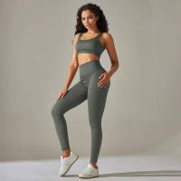 Conjunto de yoga acanalado sin costuras para mujer, ropa de gimnasio, sujetador con elevación, leggings, top de entrenamiento, chándal deportivo, 2 piezas - details 40