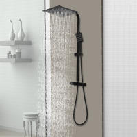 Sistema de ducha con termostato, ducha de lluvia de acero inoxidable de 12 pulgadas, juego de ducha de mano, negro - details 0