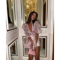 BUNO-Mini vestido estampado de manga acampanada con cuello en V para mujer, vestido plisado de cintura alta, vestido de fiesta de noche de verano, vestido de Club, moda Sexy - details 22