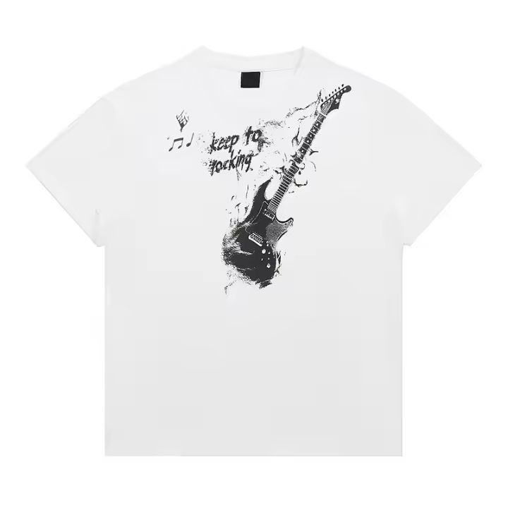Camiseta Rock Trendy marca americana calle guitarra estampado hombro derecho manga corta - 1