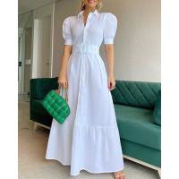 Nuevo vestido largo de manga corta con vuelo amplio y cinturón, estilo europeo y americano, para ir al trabajo. - details 6