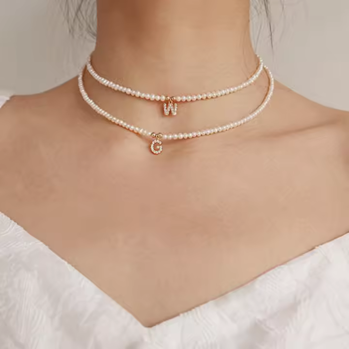 Imitación de Perlas para Mujeres, Pendientes de Letra inicial con Nombre de micro-inserción de CIRCA de moda Colla - 1