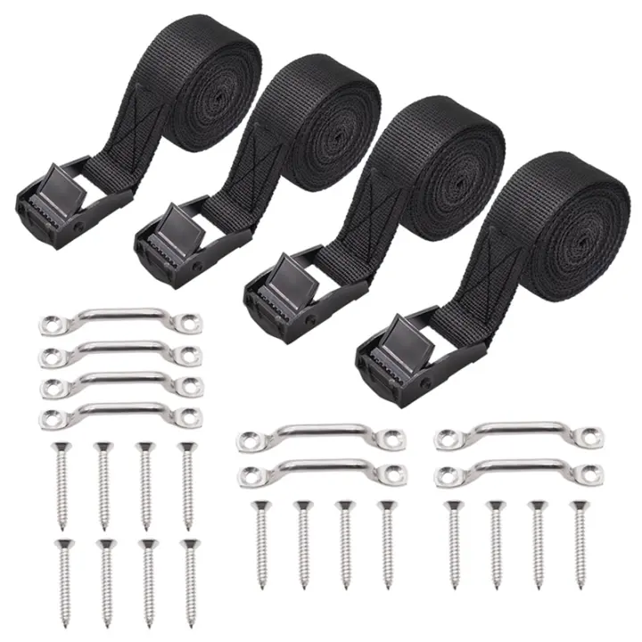 Kit de correa de amarre de batería de 1 pulgada x 4 pies con hebilla de leva de acero inoxidable, soporte y tornillos para barcos, cinturón de equipaje, automóviles - 1