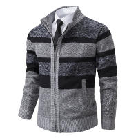 Nuevo abrigo de punto polar para hombre, cárdigan liso grueso, Tops, moda Otoño Invierno, cuello levantado, suéter de asuntos comerciales para hombre - details 5