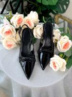 Sandalias altas con cadena de metal de nuevo diseño, zapatos abiertos de cuero suave con tacones expuestos, punta cuadrada para mujer - details 10