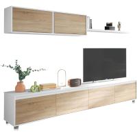 Conjunto Reversible de Salón, Mueble de TV, Módulos de Comedor, Modelo Arlet, Acabado en Blanco Artik y Roble Canadiense, Medidas: 200 cm (Largo) x 41 cm (Fondo) 43 cm (Alto) - details 0