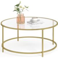 Mesa de Centro Redonda, Mesa de Cristal con Marco de Acero, Mesa de Salón, Mesa de Café - details 0