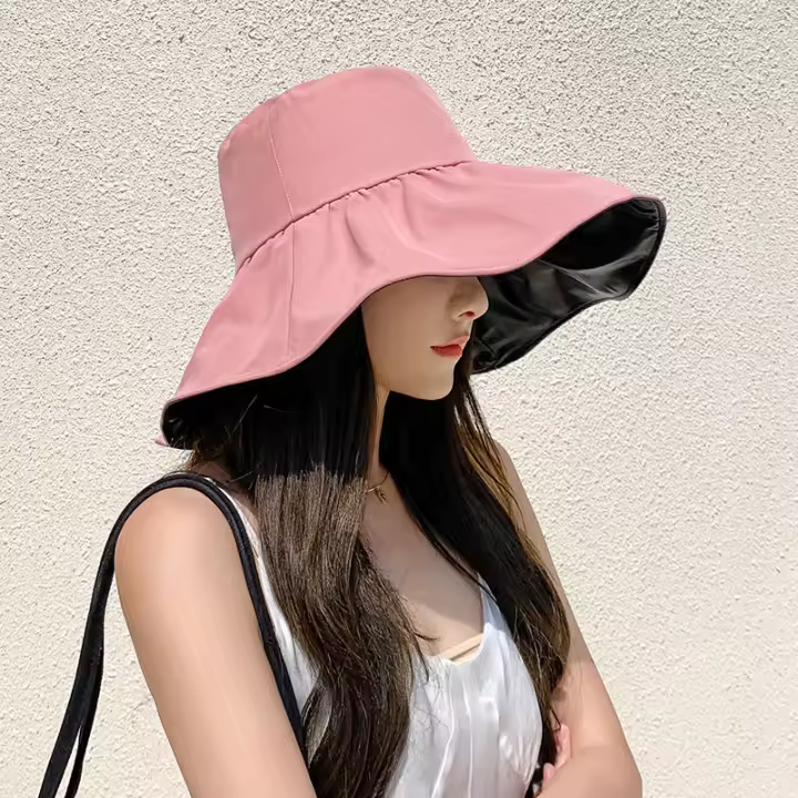 Visera protectora solar de vinilo para mujer, sombrero de verano para el sol, cubierta facial UV, sombrero de pescador, sombrero de verano tipo cubo para mujer - 1