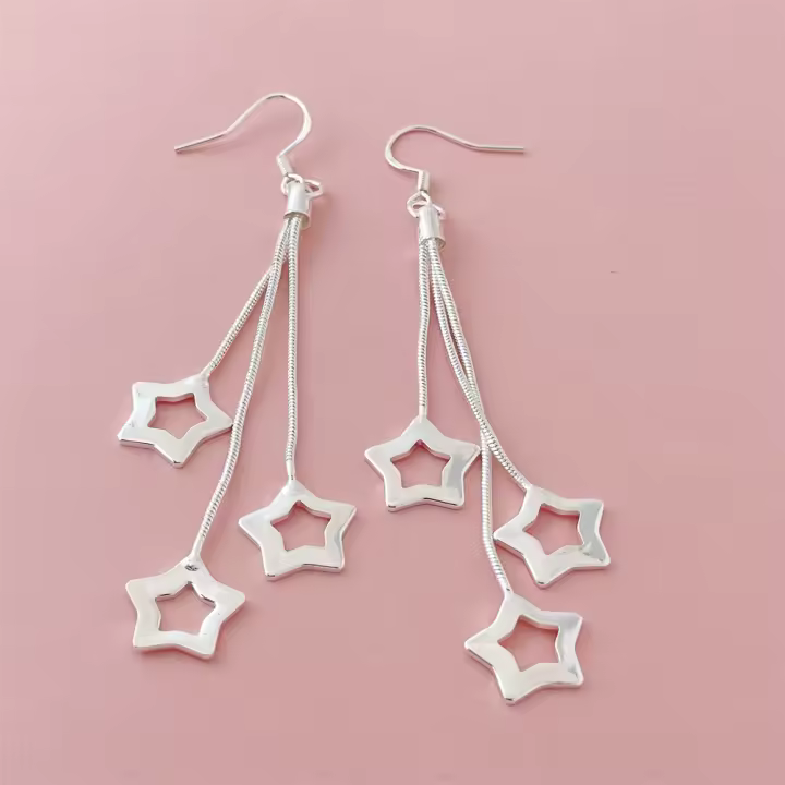 Pendientes de estrella de cinco puntas de Plata de Ley , joyería de moda, regalos de fiesta de navidad - 1