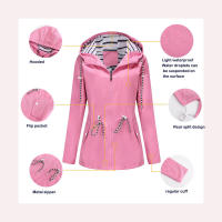 Camiseta impermeable con capucha a rayas de manga larga para mujer, longitud media - details 18