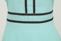 Solid women summer elegant short sleeve stand collar vintage a-line midi long party dress - details 24