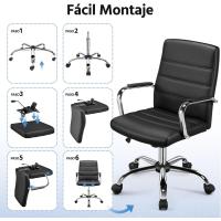 Giratoria Oficina Sillón Trabajo Respaldo Tapizado Asiento Sintético Altura Ajustable Negro - details 5