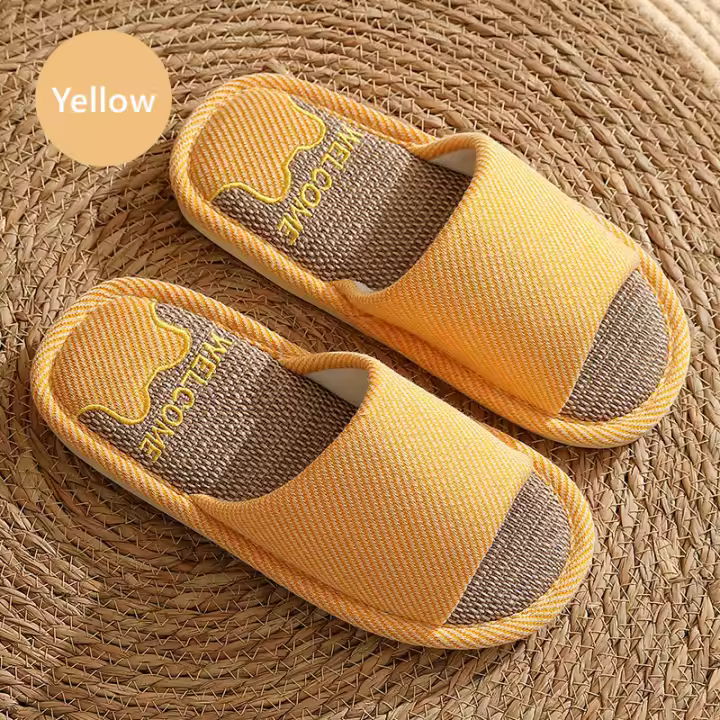 Zapatillas de lino transpirables para hombre y mujer, chanclas antideslizantes para interiores y el hogar, zapatos planos cómodos para la playa - 1