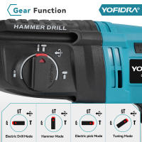 YOFIDRA-taladro de martillo eléctrico sin escobillas, 26MM, herramientas eléctricas recargables inalámbricas rotativas multifuncionales para juego de pines de batería Makita de 18V - details 5