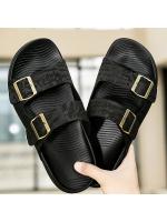 Zapatillas de casa retro informales de suela gruesa con textura de cuero de verano y hebilla de cinturón para uso en exteriores para hombre - details 6