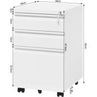 Archivador Móvil con 3 Cajones con Cerradura, Cajonera de Oficina con Ruedas Universales, Mueble Archivador para Archivos y Carpetas Colgantes, Blanco, 39x46x62 cm, ASK03ws - details 2