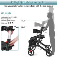 Andador con ruedas para personas mayores, andador plegable liviano con asiento soporta 250 lb, ruedas grandes de 8" para todo terreno, ajuste de altura dual, andadores de aluminio con respaldo ultra de 5" para personas mayores negro negro - details 1