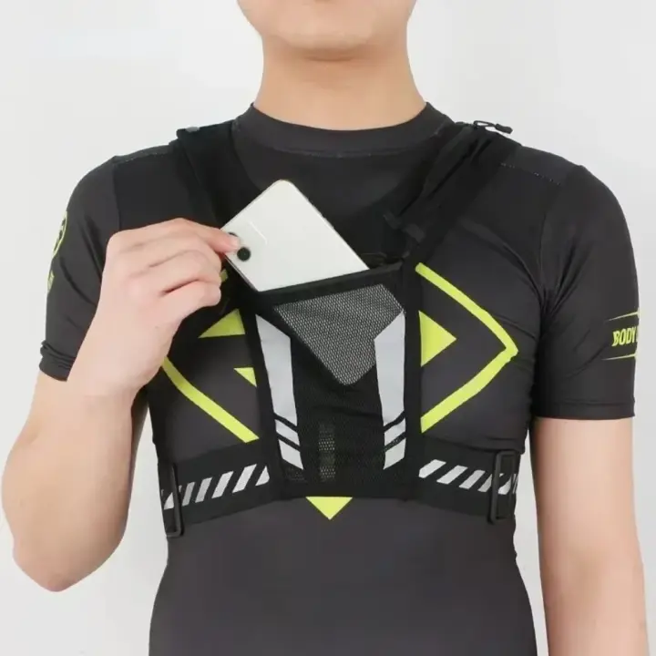Mochila ligera reflectante para correr, correa ajustable, bolsillo con cremallera, chaleco deportivo para correr, bolsa para tarjetas, transpirable - 1