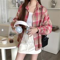 Camisa de tartán de manga larga con cuello y botones para mujer, camisa a cuadros de gran tamaño, chaqueta de franela, traje Grunge para adolescente, primavera y verano - details 5