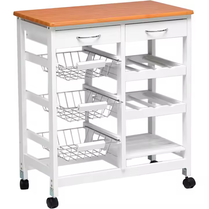 Carro de cocina completo, madera/blanco, 76 x 37 x 67 - 1