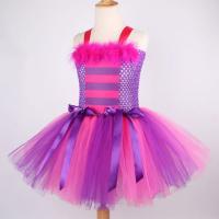 en el país de las Maravillas Cheshire gato niñas tutú vestido rosa caliente púrpura dibujos animados tul niñas vestido de fiesta niños Halloween Cosplay - details 3