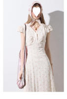 Vestido floral del sur de Francia, estilo de vacaciones de verano en el campo para mujer, mono de manga corta, falda larga con tirantes - details 7