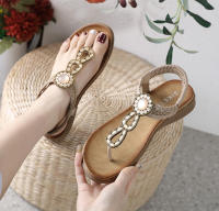 Sandalias de nuevo estilo con diamantes de imitación, cómodas, de punta redonda, para vacaciones en la playa, zapatos planos de talla grande - details 22