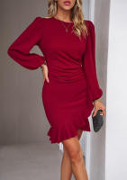 Vestido de manga mullida con temperamento femenino, ropa de otoño e invierno, nuevo, color sólido - details 6
