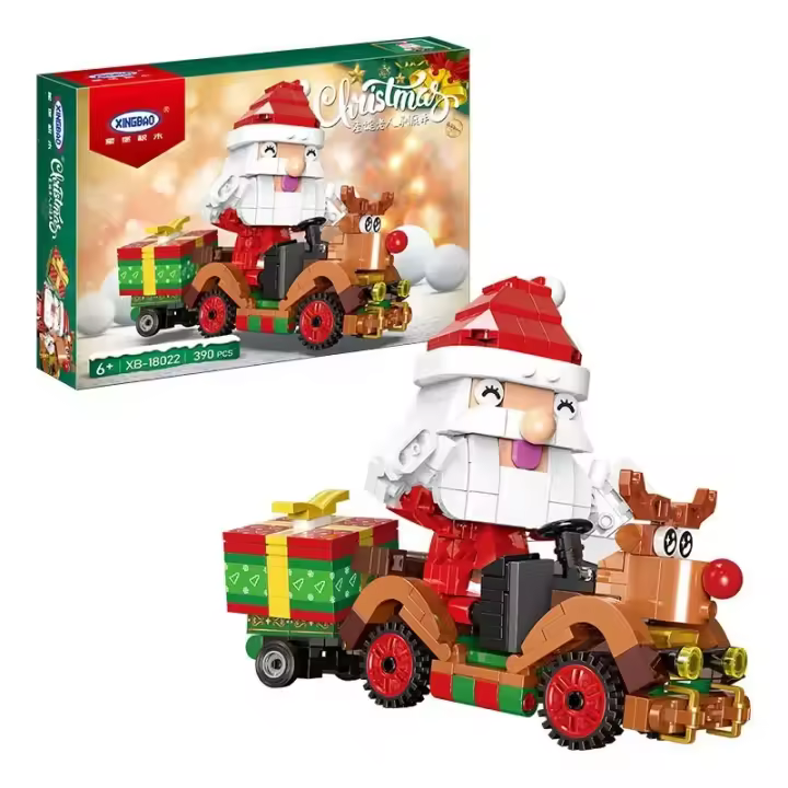 Bloques de construcción de carrito de alce de Papá Noel para niños, modelo creativo, Juguetes DIY, regalos de vacaciones, decoración - 1