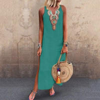 Vestido Casual Bohemio Midi Sundress de Algodón Lineno Suave con Estampado - details 6