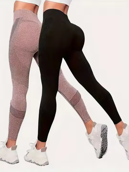 Leggings de yoga de cadera de 2 piezas para mujer, pantalones de elevación HP transpirables de cintura alta para hacer ejercicio - 1