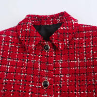 TRAFZA-Conjunto de 2 piezas para mujer, chaqueta con textura roja, solapa de bolsillo de botonadura única, abrigo y culotte con cremallera lateral de cintura alta - details 5
