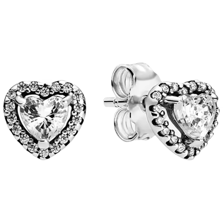 Aretes de plata de ley con forma de corazón brillante, incluye caja original - 1