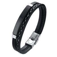 Pulsera de cuero pu y acero inoxidable para hombre, brazalete vikingo chico negra combinable con anillo colgante o tobillera muñequera personalizable - details 0