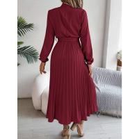Vestido pequeño de manga larga plisado con cuello alto para mujer, ropa elegante, - details 31