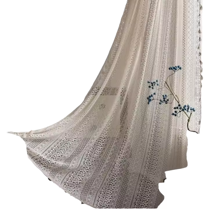 Cortinas Bohemias Rústicas Hechas a Mano de Ganchillo Vintage Paneles de Cortina Translúcidos para Ventanas, Cortinas de Punto con Bolsillo para Barra, Paneles de Cortina para Dormitorio - 1