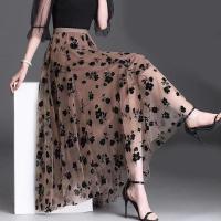 Falda informal elegante que combina con todo para mujer, falda acampanada de oficina de tendencia de verano para mujer, Falda plisada de lunares de malla dulce con cintura alta elástica - details 2