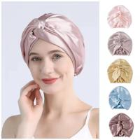 Gorros de turbante de seda de morera 100 para mujer, gorro de noche retorcido para dormir, gorro envolvente de pelo de seda pura de 19 Momme para mujer rizada - details 4