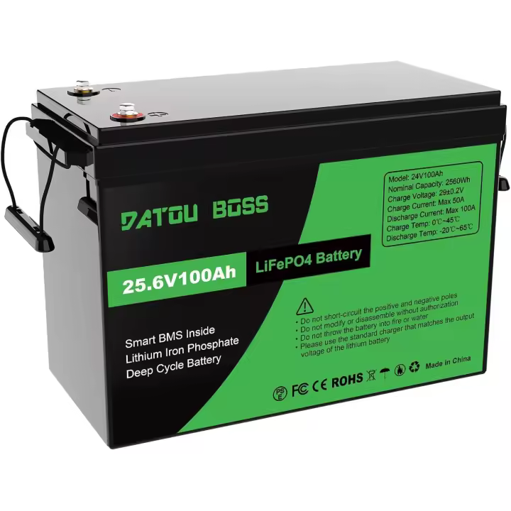 Batería LiFePO4 24V 100Ah DATOUBOSS 2560Wh de Potencia, BMS Mejorado, Ciclos Profundos de 15000, Soporte en Serie/Paralelo para Motocaravana, Panel Solar, Barco, Hogar - 1