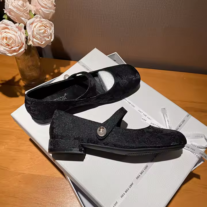 Nueva perla china palabra con cabeza cuadrada jacquard zapatos Mary Jane - 1