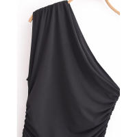 Vestido largo asimétrico sin mangas con dobladillo fruncido lateral para mujer de High Street, negro, sexy, maxi. - details 1