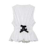 OUWU- Camisetas sin mangas con cintura elástica plisada para mujer, top vintage sin mangas con cuello en V, top elegante para mujer - details 1