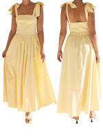 Vestido largo sin mangas con espalda descubierta y cuello cuadrado fruncido para mujer, vestido largo sin mangas para fiesta y discoteca - details 2