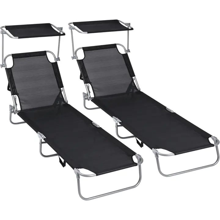 Sillas de Playa Reclinables Ligeras de Aluminio con Parasol Ajustable Plegables y Portátiles para Jardín, Terraza, Piscina o Camping - 1